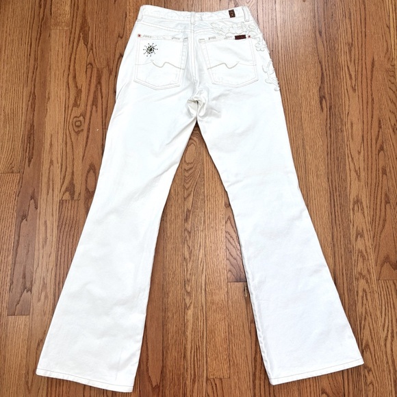 7 For All Mankind Boho Mid Rise Embellished White Denim Preppy flare leg jeans - Picture 14 of 16